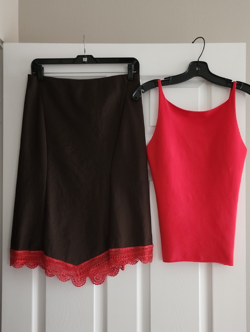 DKNY Brown Skirt with Red Lace Hem